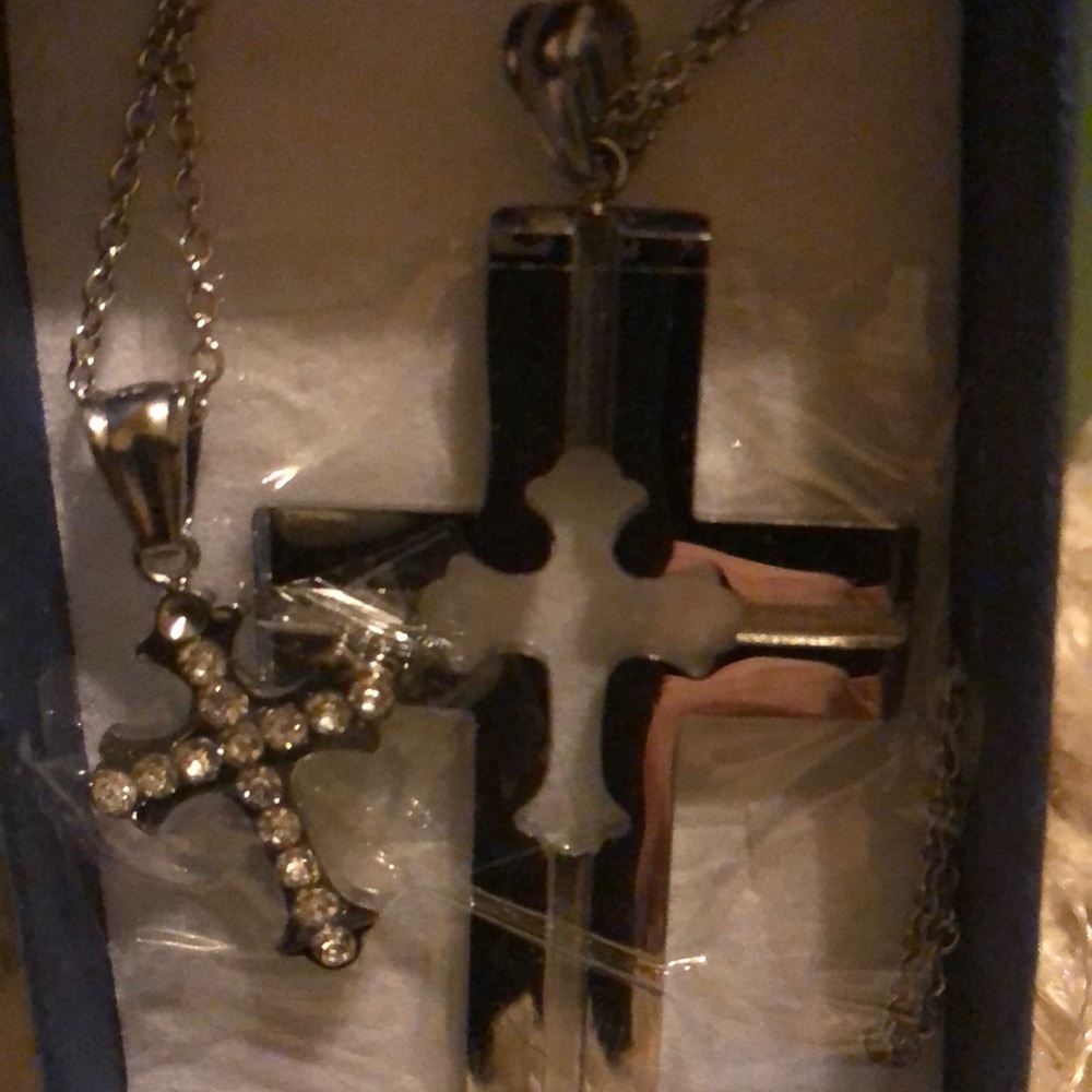 Stainless steel crosses with chains 2 crosses each with dainty chain